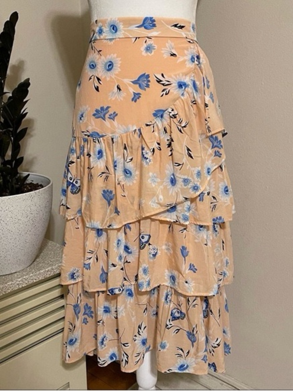 Ann Taylor Peach Maxi Skirt with Blue Floral Print